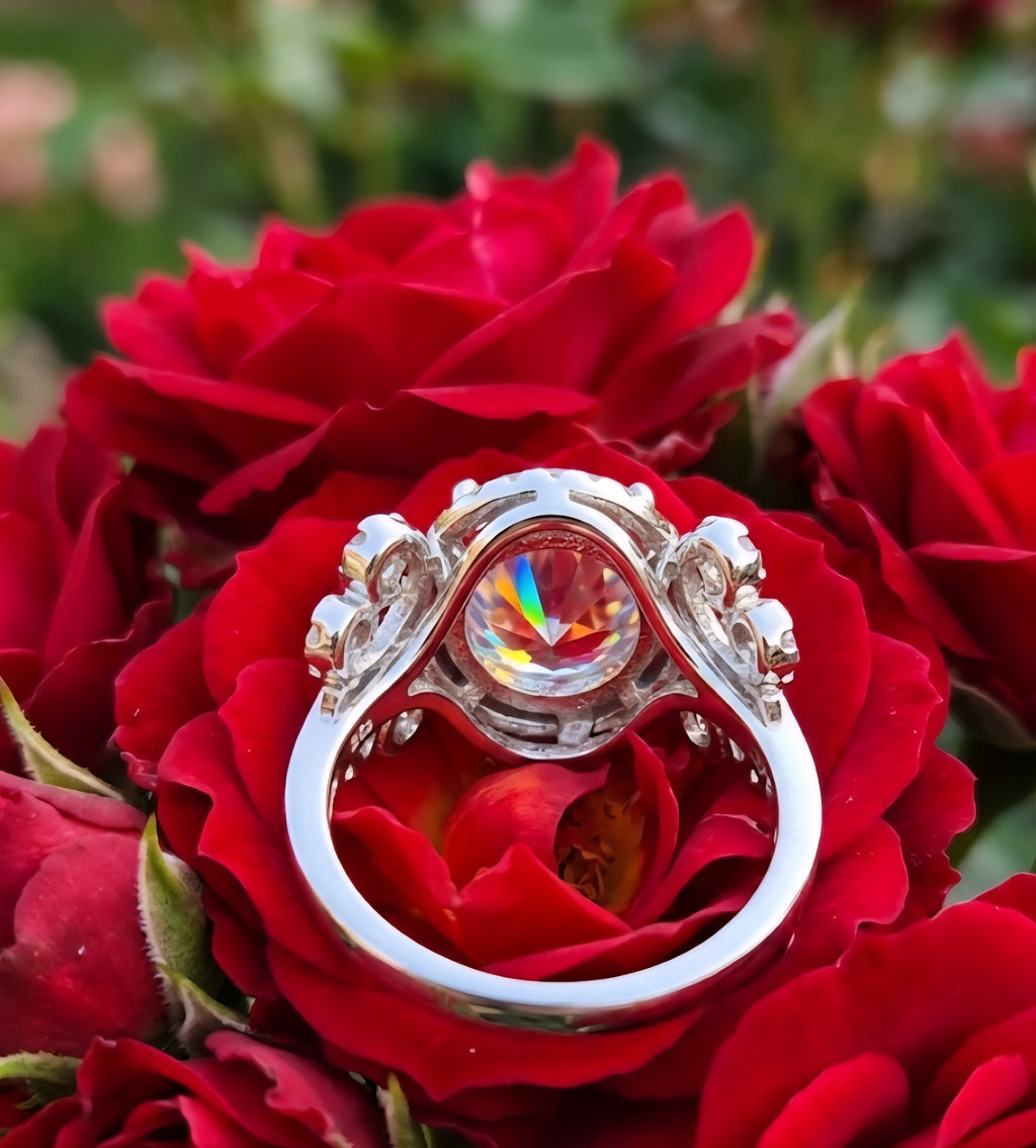 Certified Authentic Moissanite Gemstone Halo Engagement Ring ...